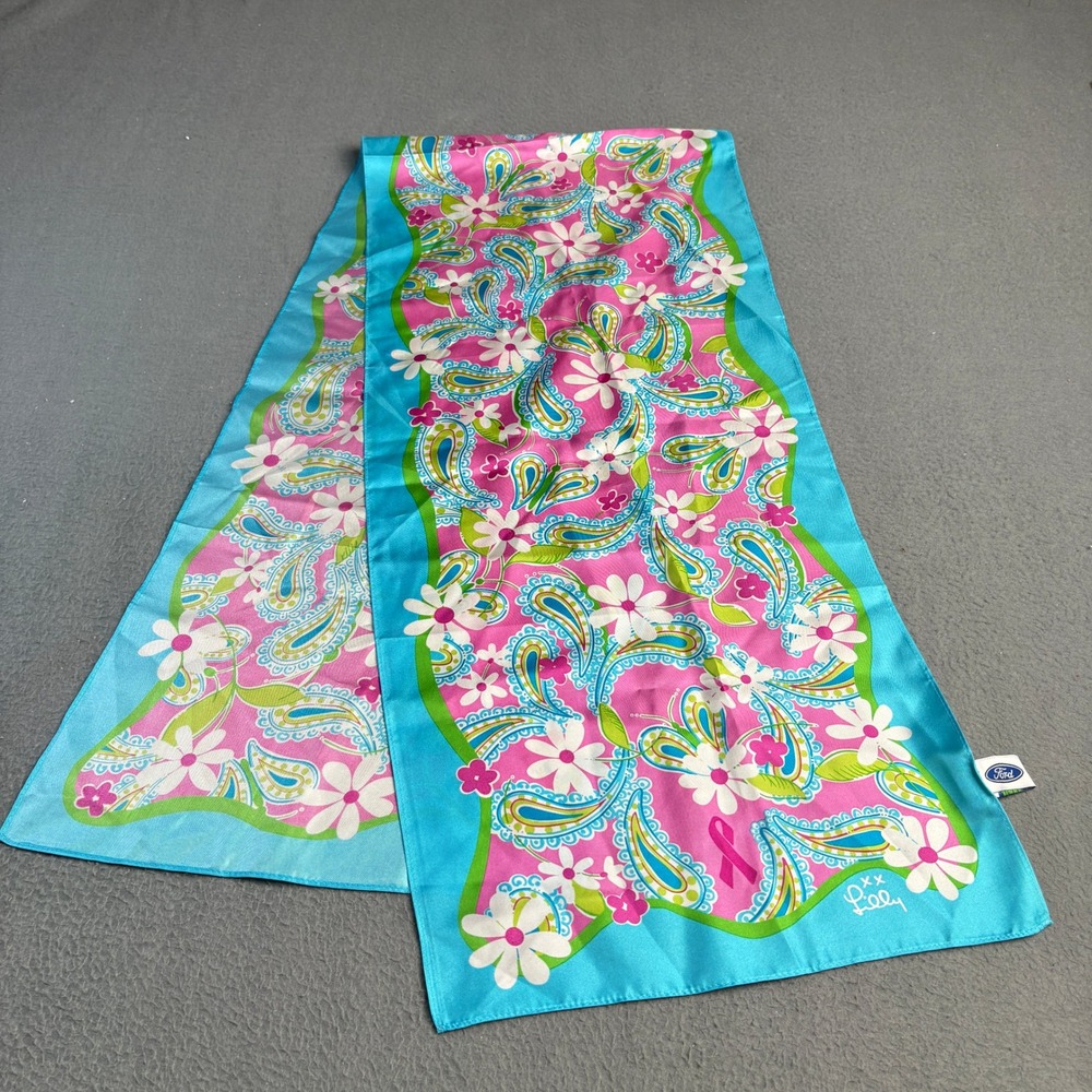 Lilly Pulitzer Ford Breast Cancer Awareness Silk Scarf Vintage 2004 Pink Paisley
